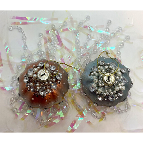 2 Jellyfish Ornaments Glass Pink & Blue Christmas Pearl Flowing Tentacles - Picture 6 of 10